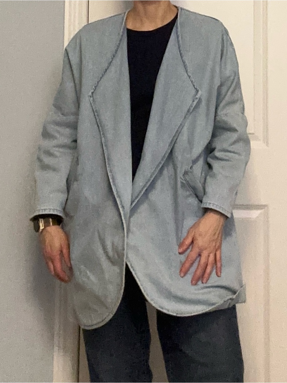 Pull&Bear Oversized Light Wash Open Front Denim Car Coat Jacket